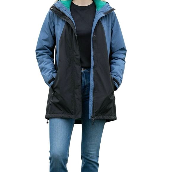 Lands’ End Women’s Blue Black Hooded Parka Jacket Size M (10–12) Regular - Picture 3 of 7